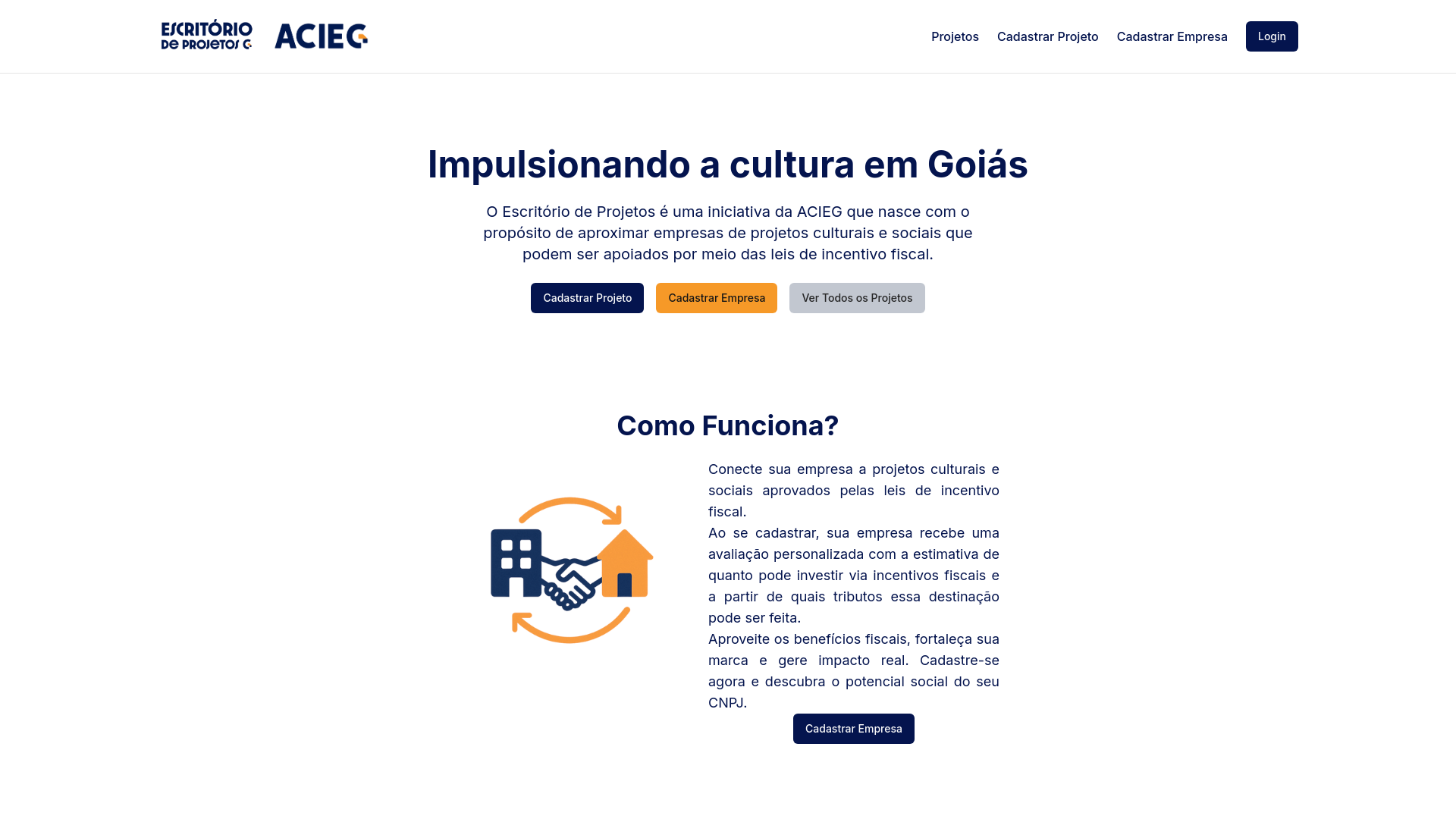 website screenshot of https://projetosacieg.com.br/