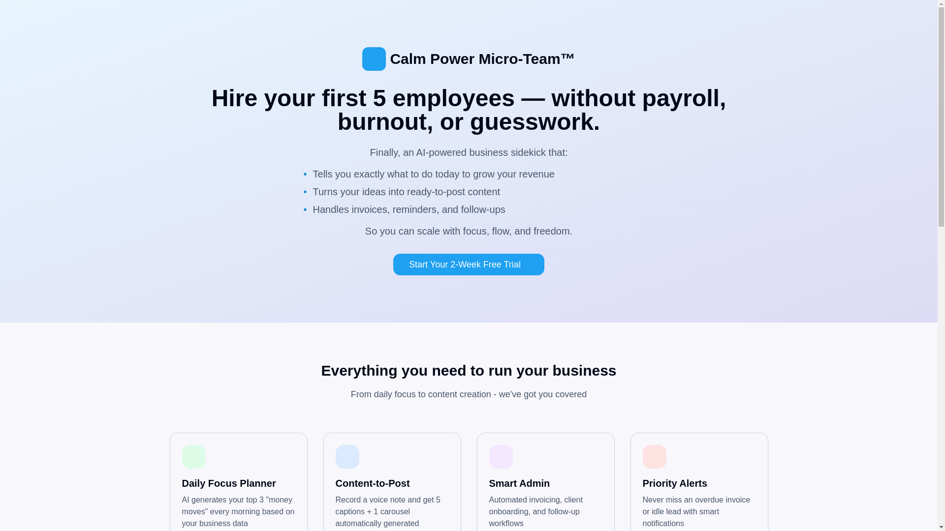 website screenshot of https://calmpowermicroteam.com/
