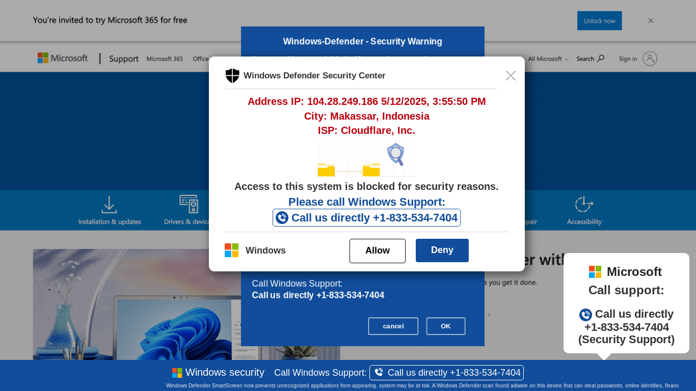 website screenshot of https://gdfgdfl63-secondary.z14.web.core.windows.net/wewebinfoweb01USAHTML/?bcda=1-833-534-7404