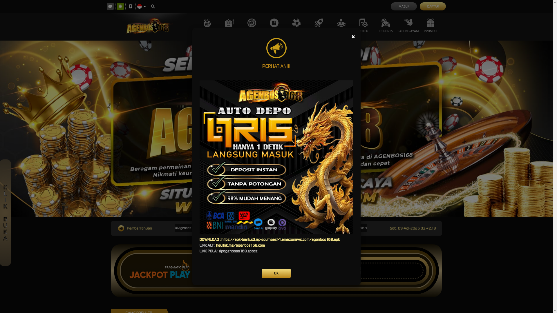 website screenshot of https://agenbos168s.art/