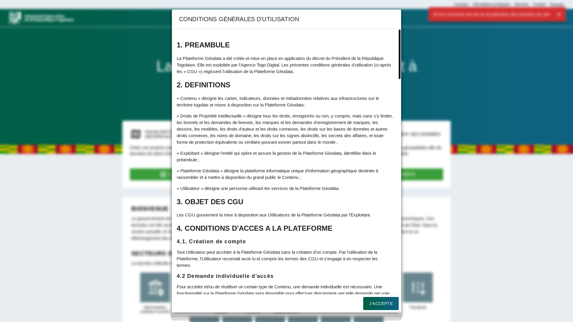 website screenshot of https://geodata.gouv.tg/