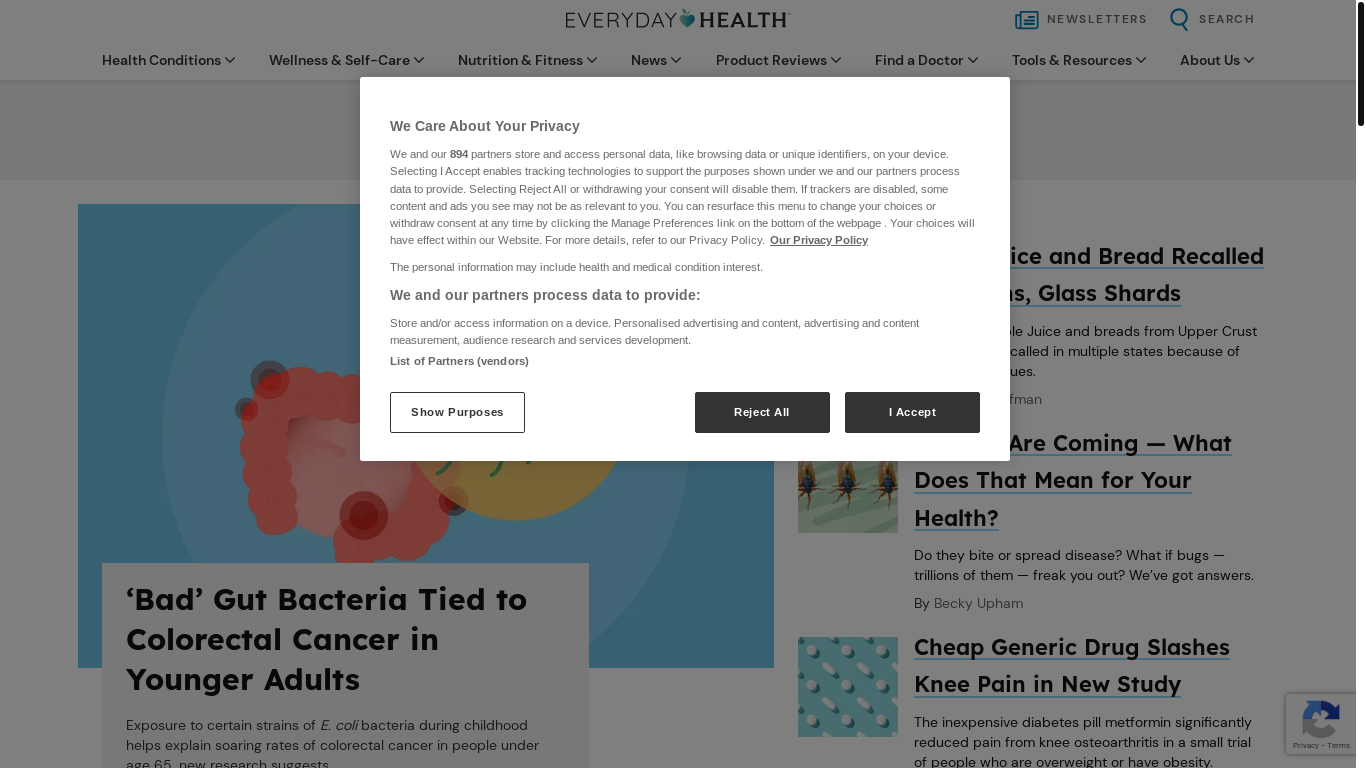 website screenshot of https://everydayhealth.com/