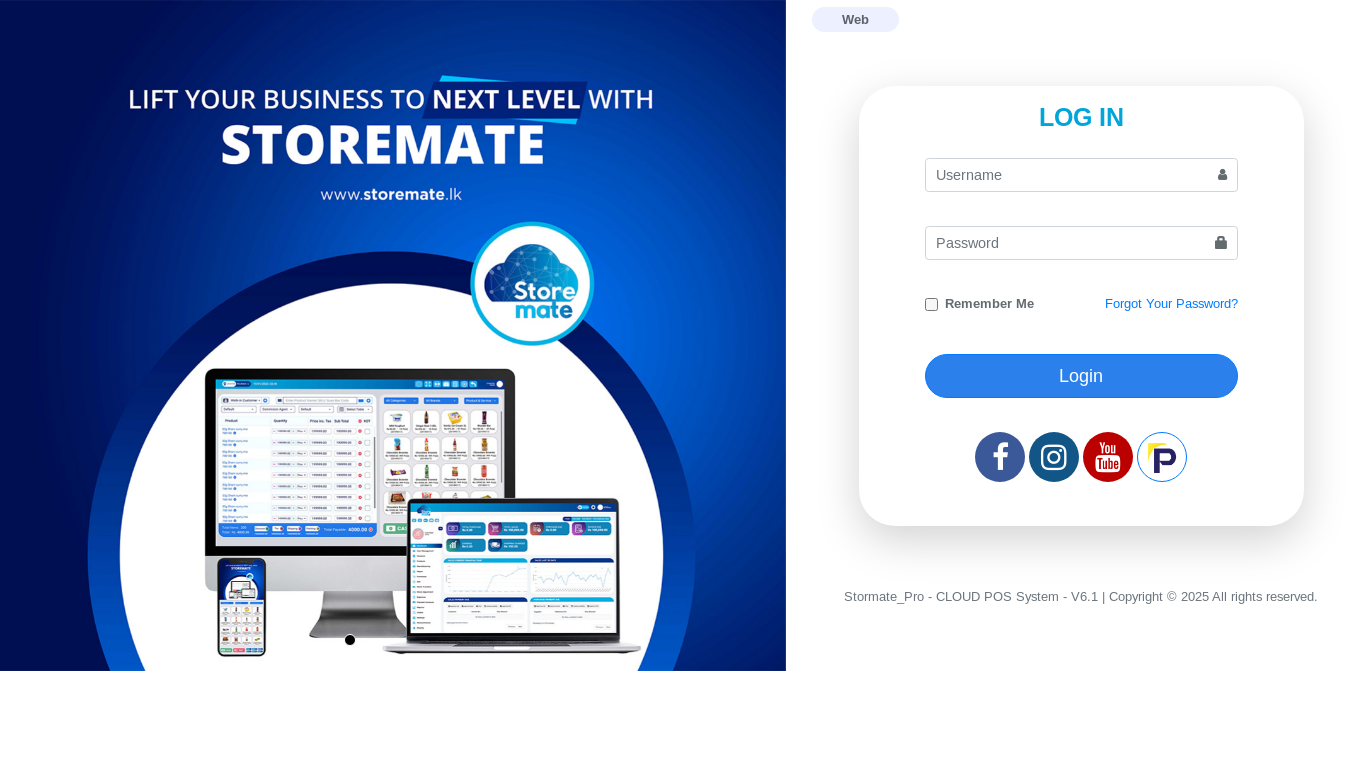 website screenshot of https://app.storematepro.lk/login