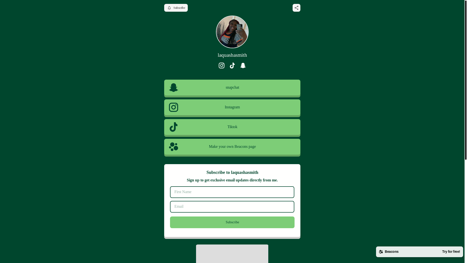 website screenshot of https://laquashasmith.com/