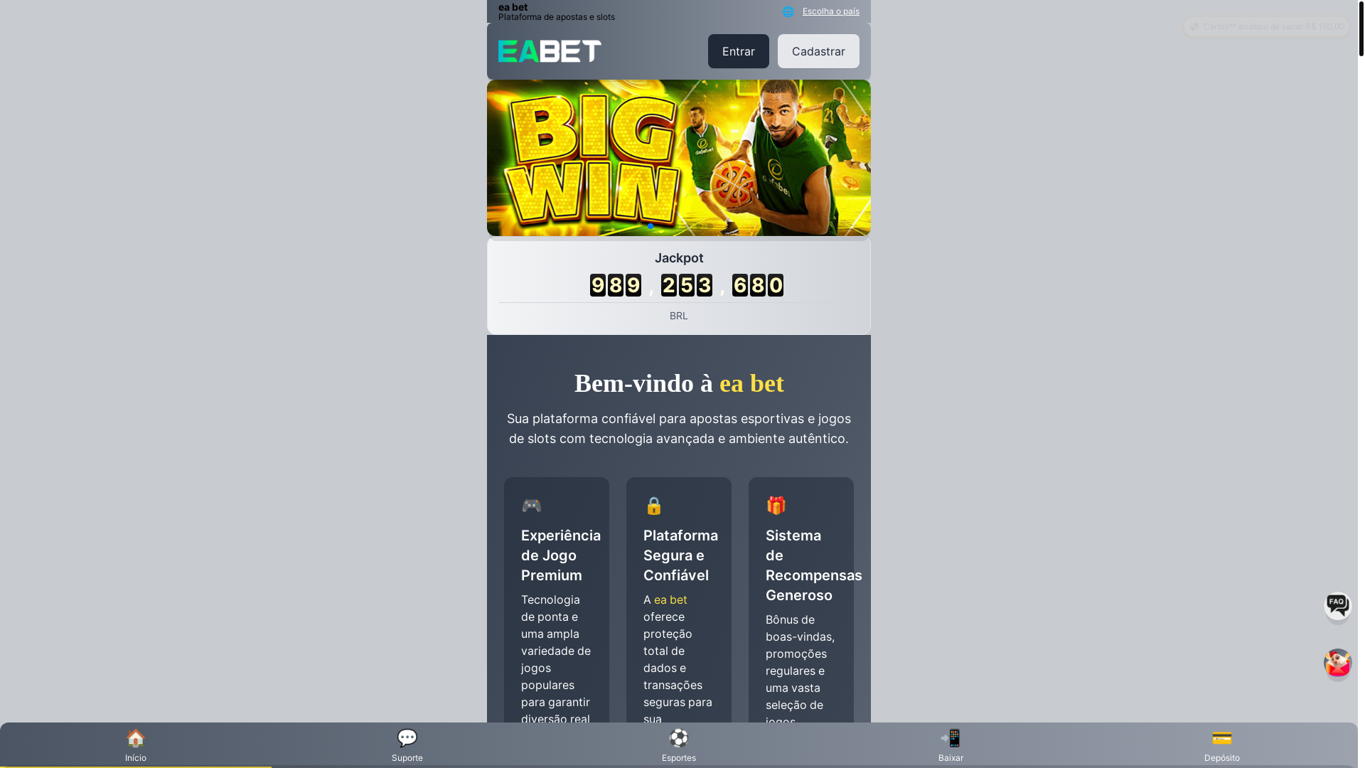 website screenshot of https://eagamebet.net/