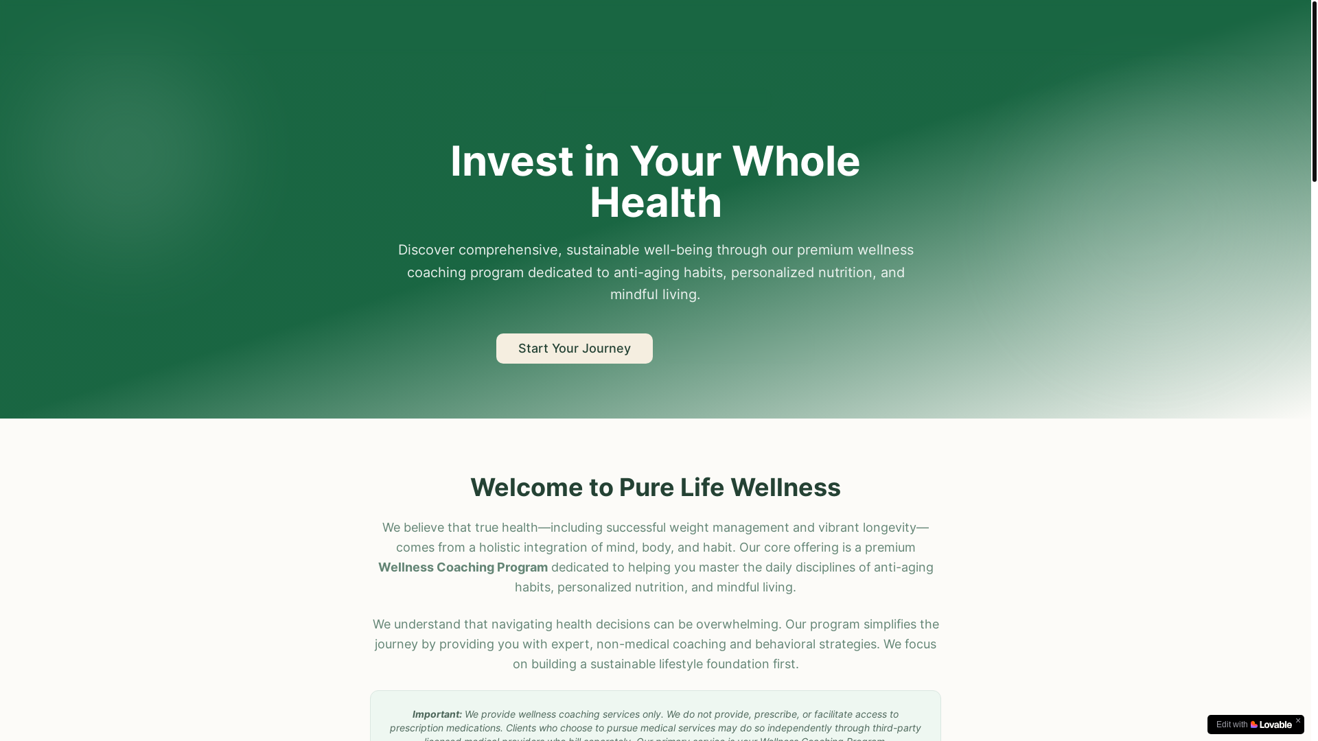 website screenshot of https://purelifecoaches.com/