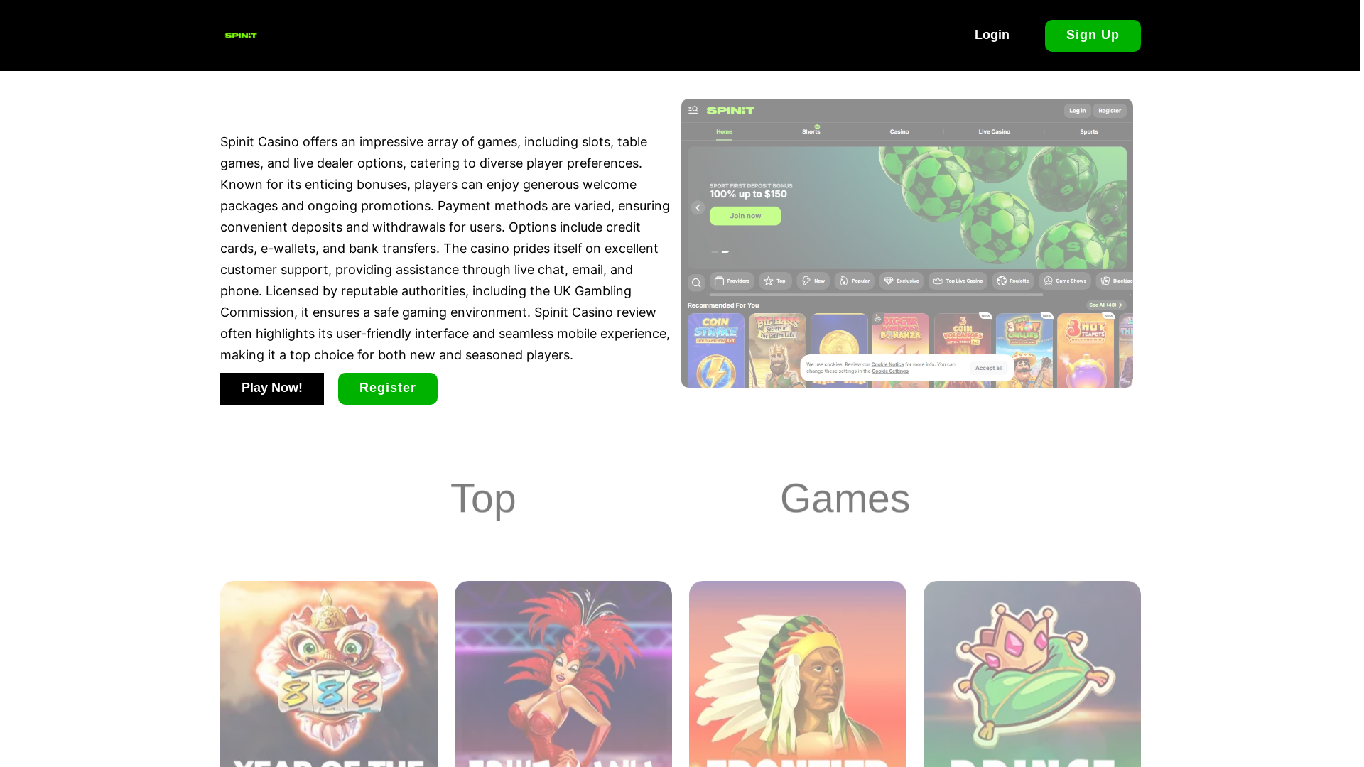 website screenshot of https://spinit-casino.co.uk/