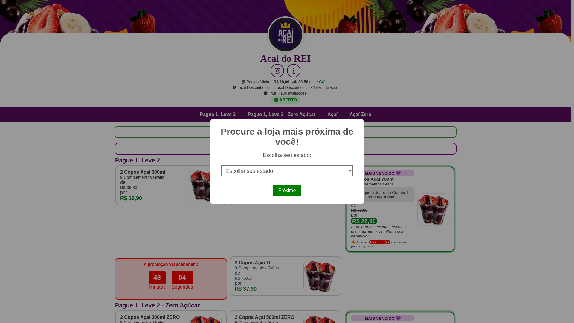 website screenshot of https://acaicomboagora.shop/