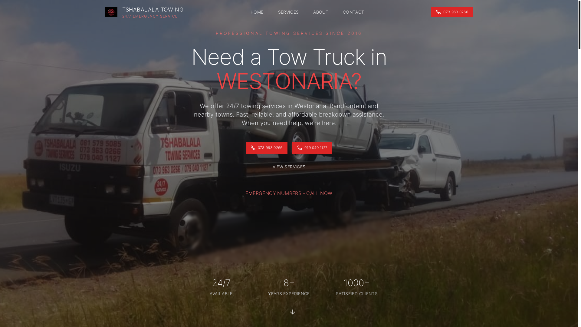 website screenshot of https://tshabalalatowingservices.co.za/