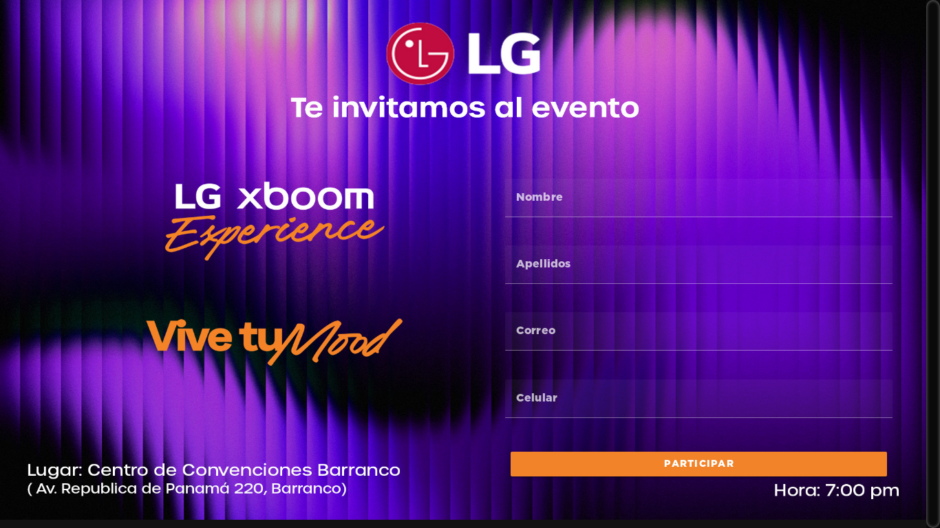 website screenshot of https://lgxboomexperience.com/