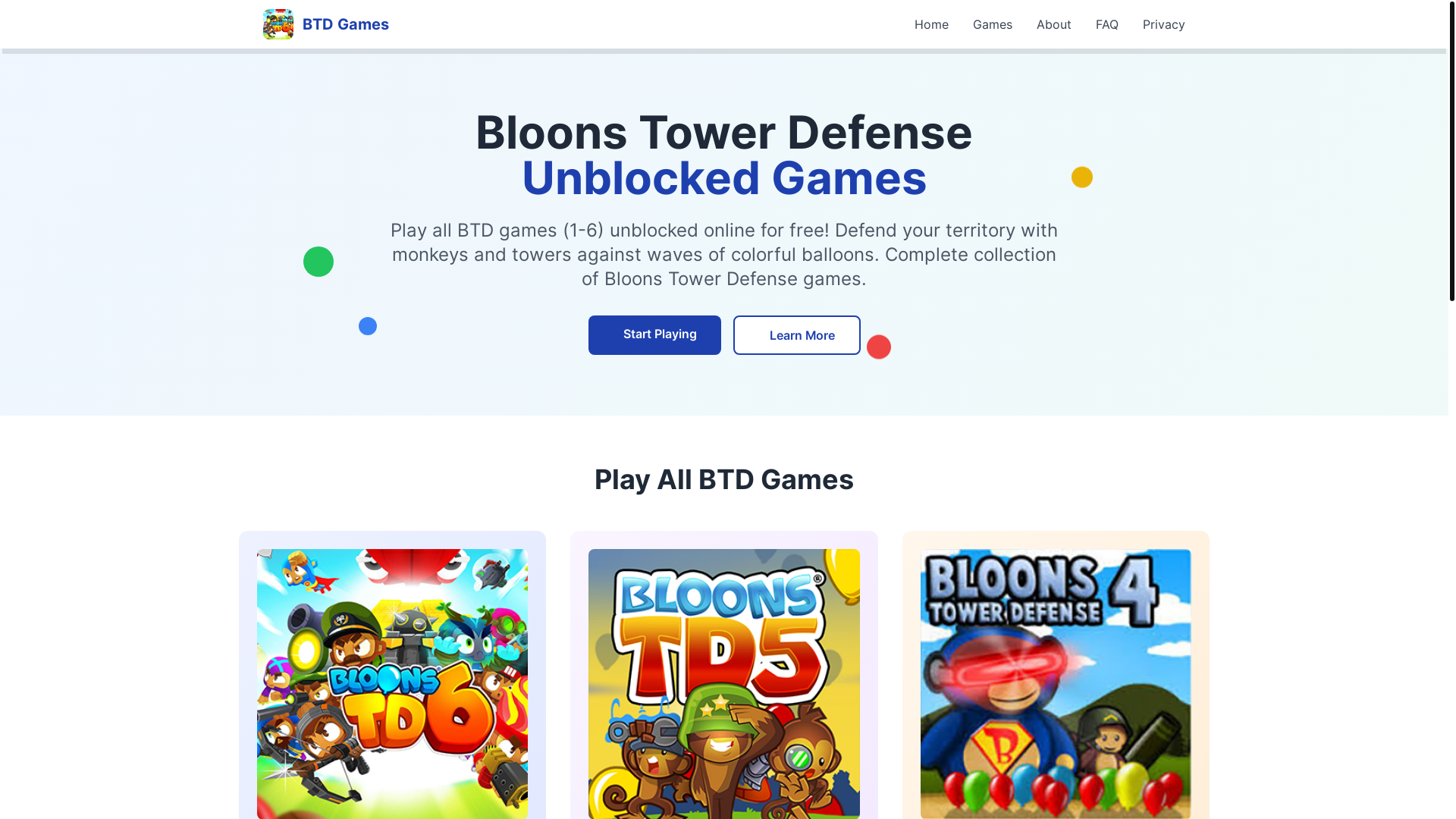 website screenshot of https://playbloonstowerdefense-com.pages.dev/
