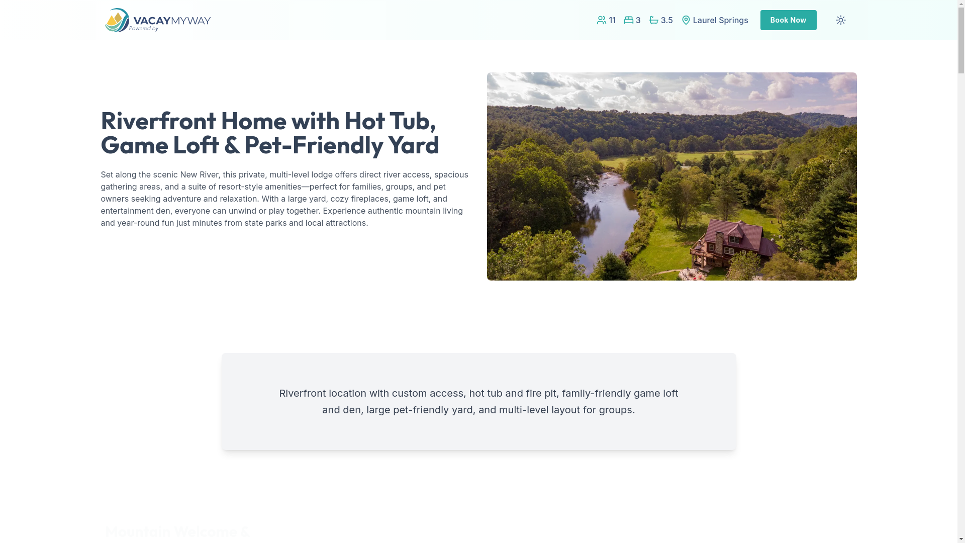 website screenshot of https://calmriverside.vacations/