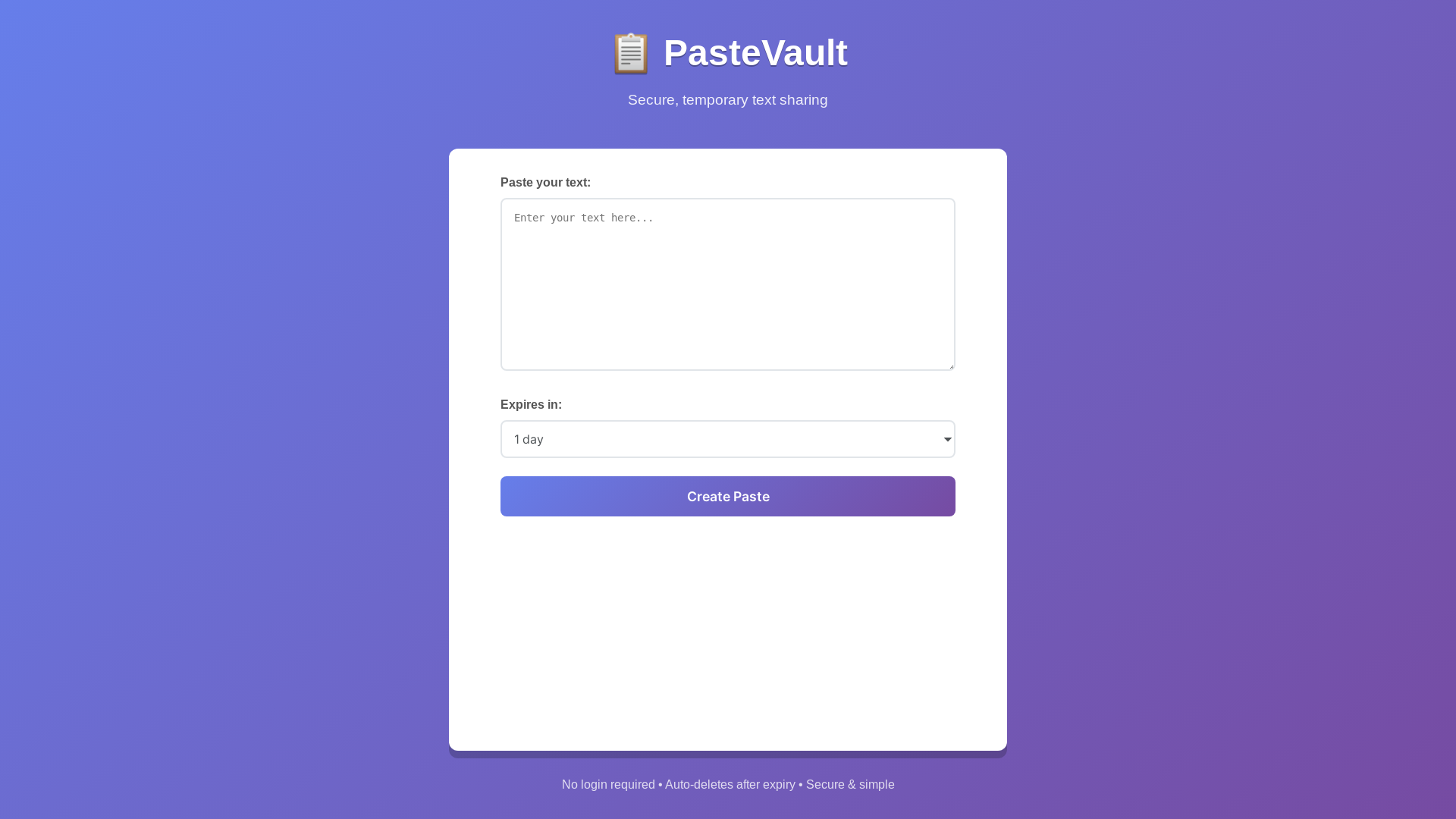 website screenshot of https://pastevault-frontend.pages.dev/