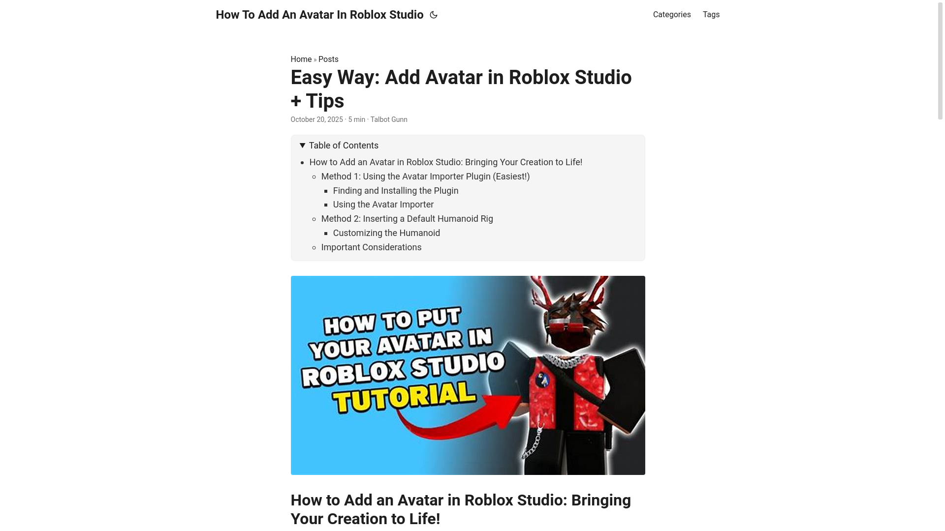 website screenshot of https://how-to-add-an-avatar-in-roblox-studio.pages.dev/