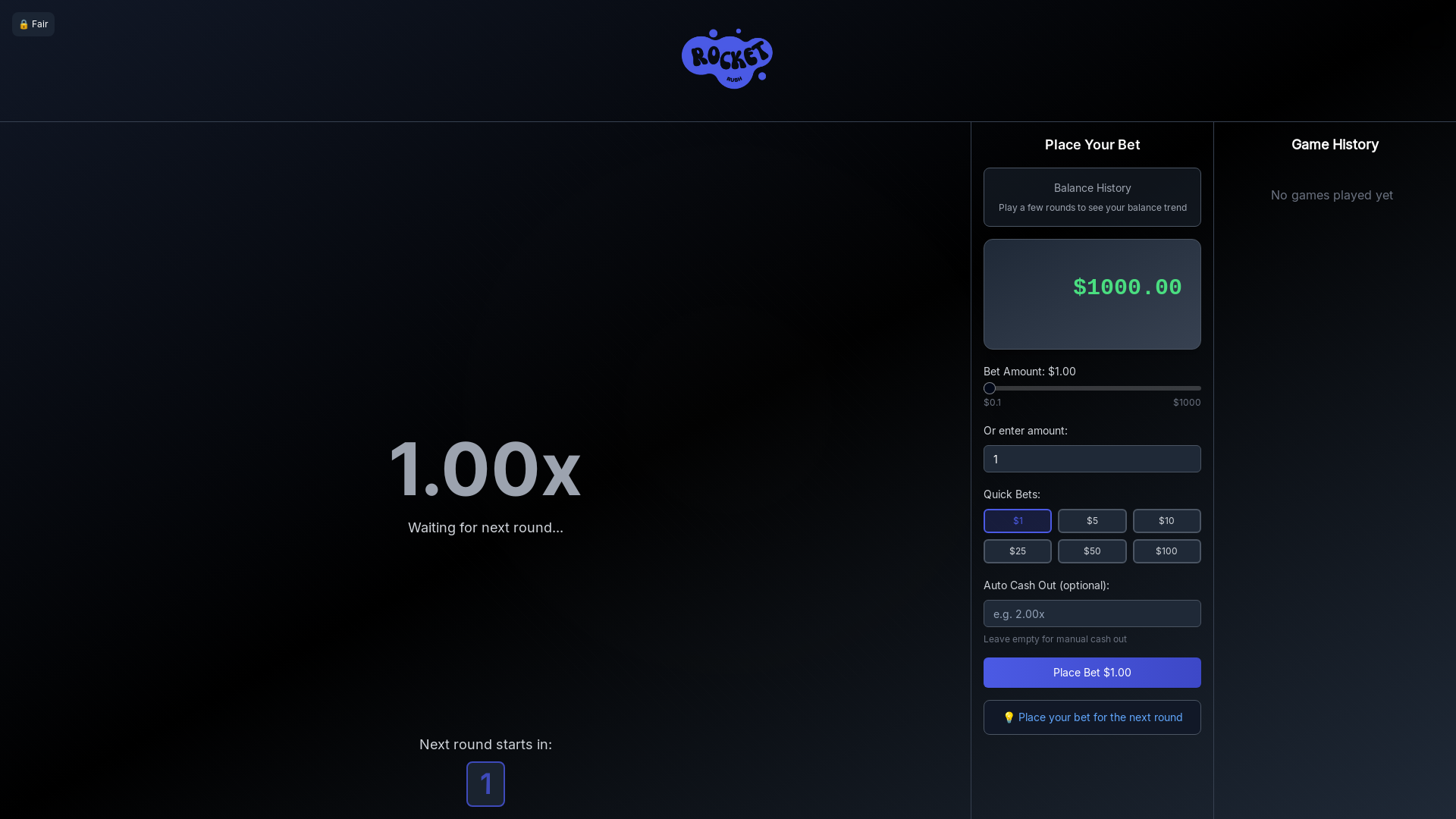 website screenshot of https://rocketrush.bet/