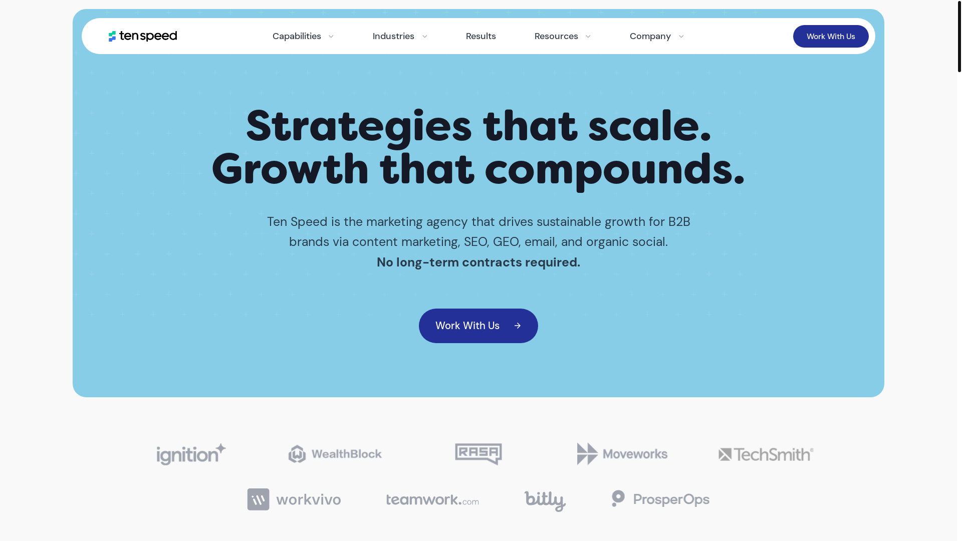 website screenshot of https://tenspeedmetrics.co/