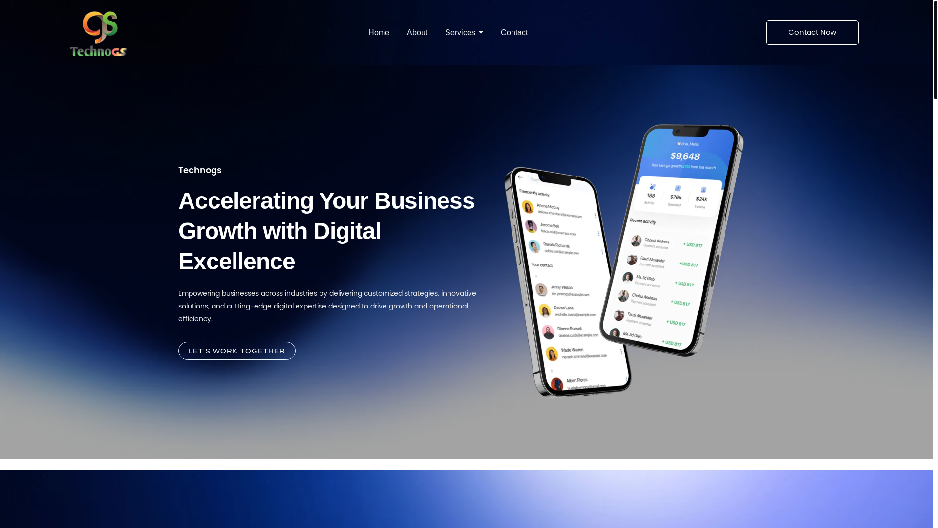 website screenshot of https://technogs.com