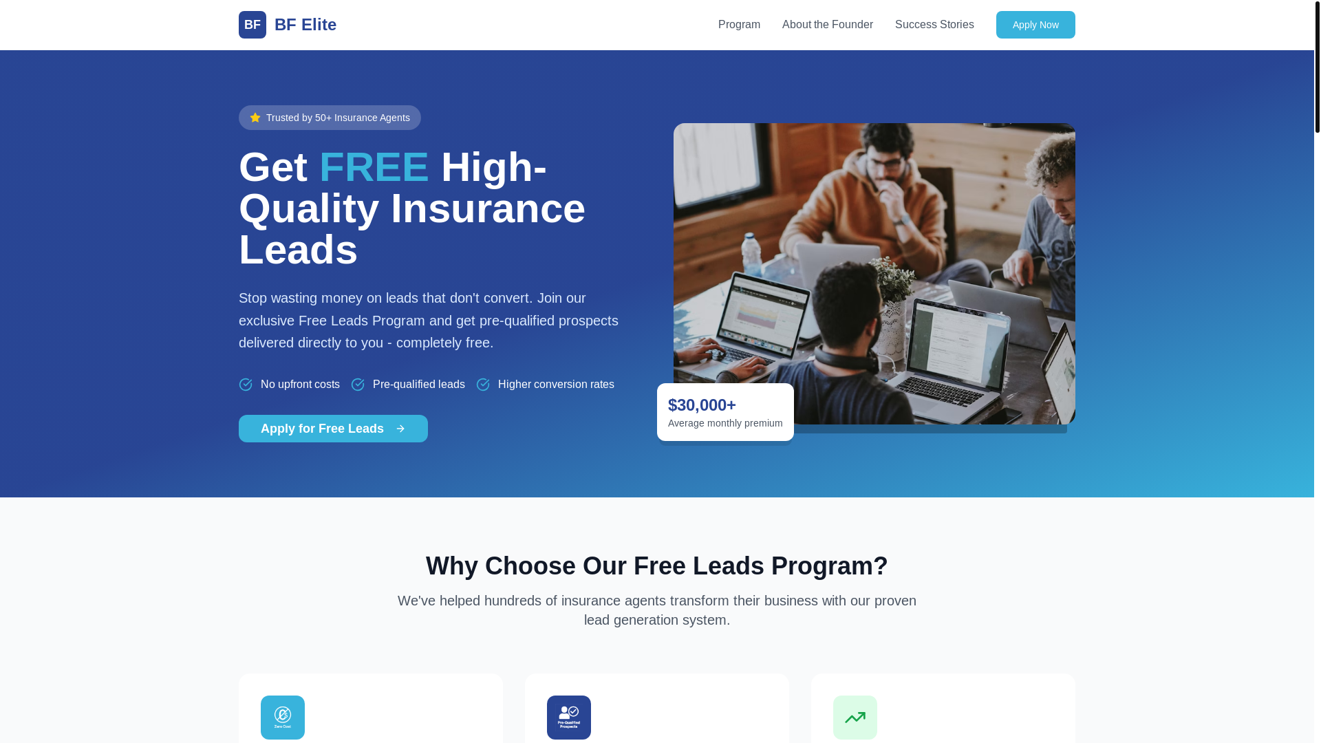 website screenshot of https://bfeliteleads.com/
