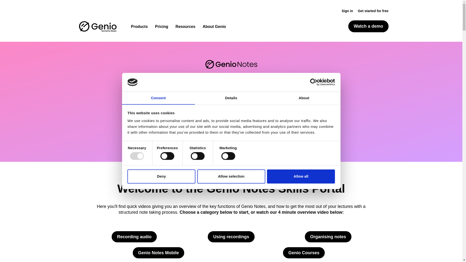 website screenshot of https://genio.co/resources/product-and-feature-guides/skills-portal