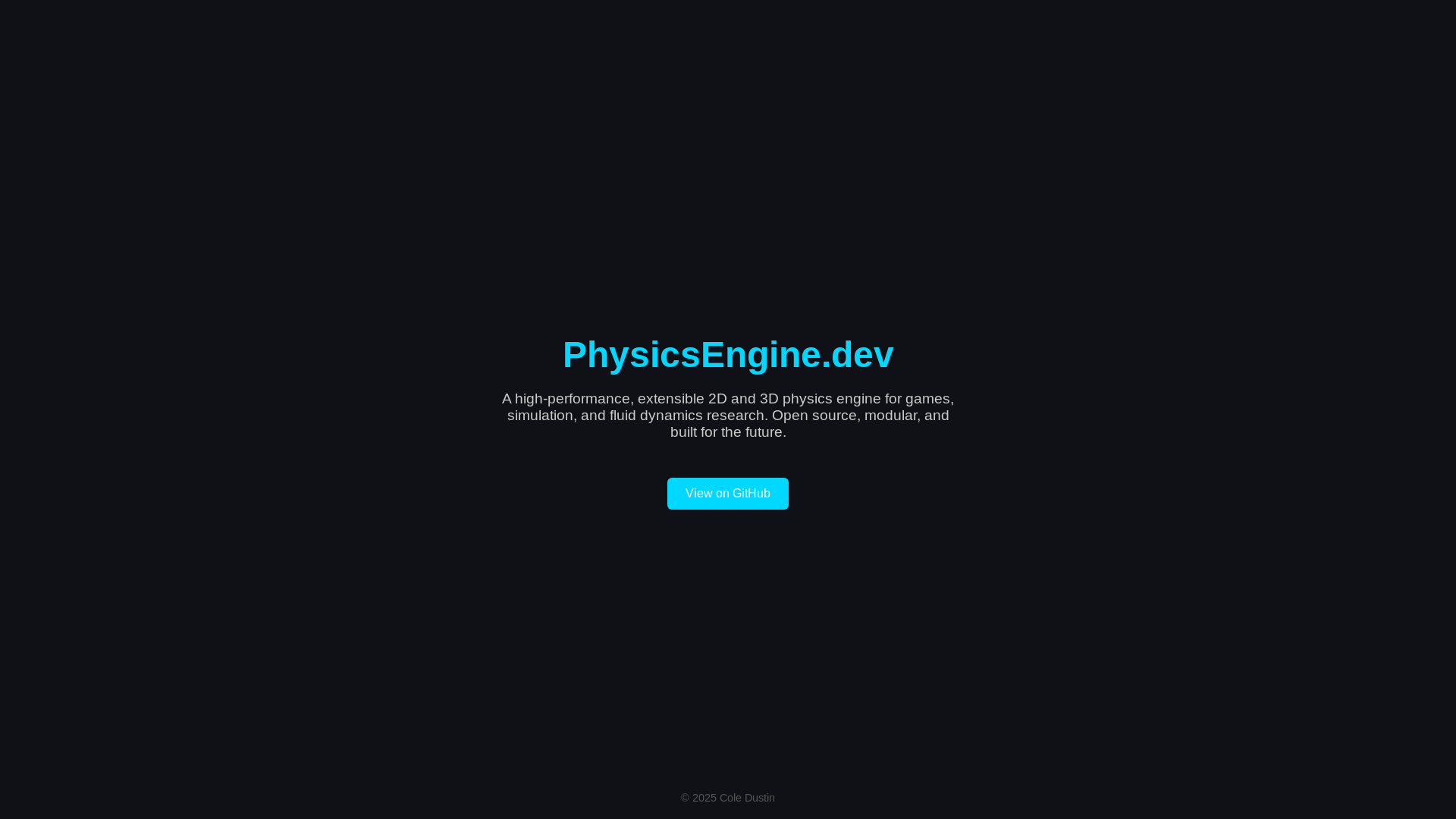 website screenshot of https://physicsengine.dev/