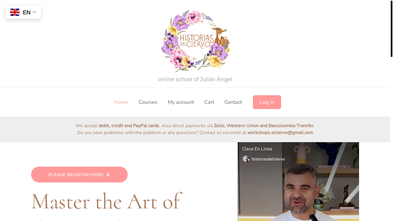 website screenshot of https://escuela.historiasdelciervo.com/