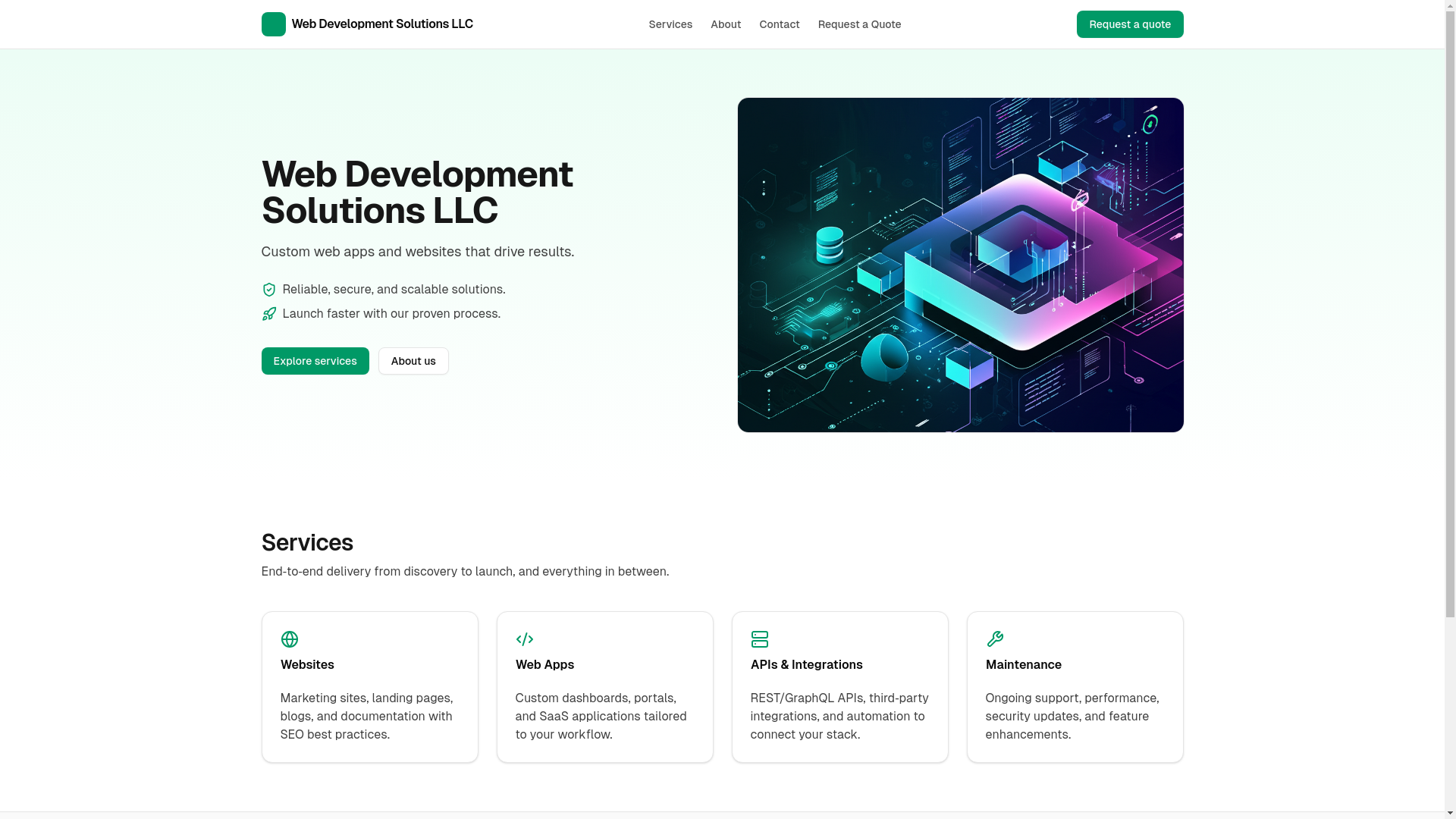 website screenshot of https://webdevelopmentsolutionsllc.com/