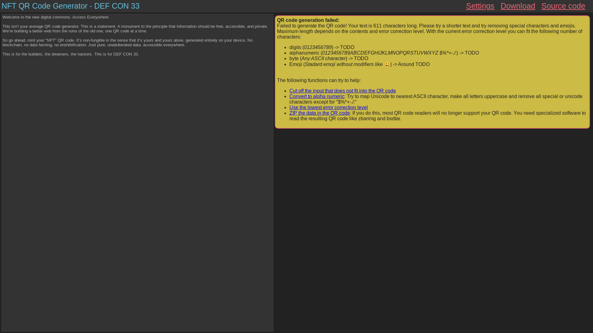 website screenshot of https://nftqrcode.wtf/
