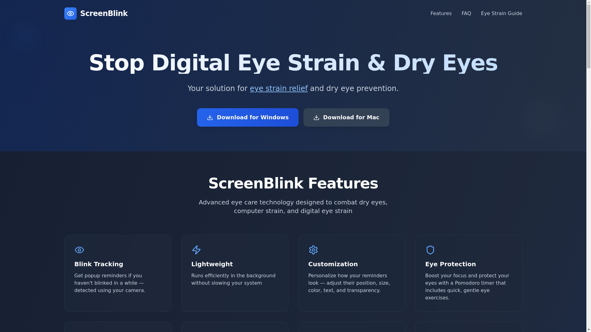 website screenshot of https://screenblink.org/
