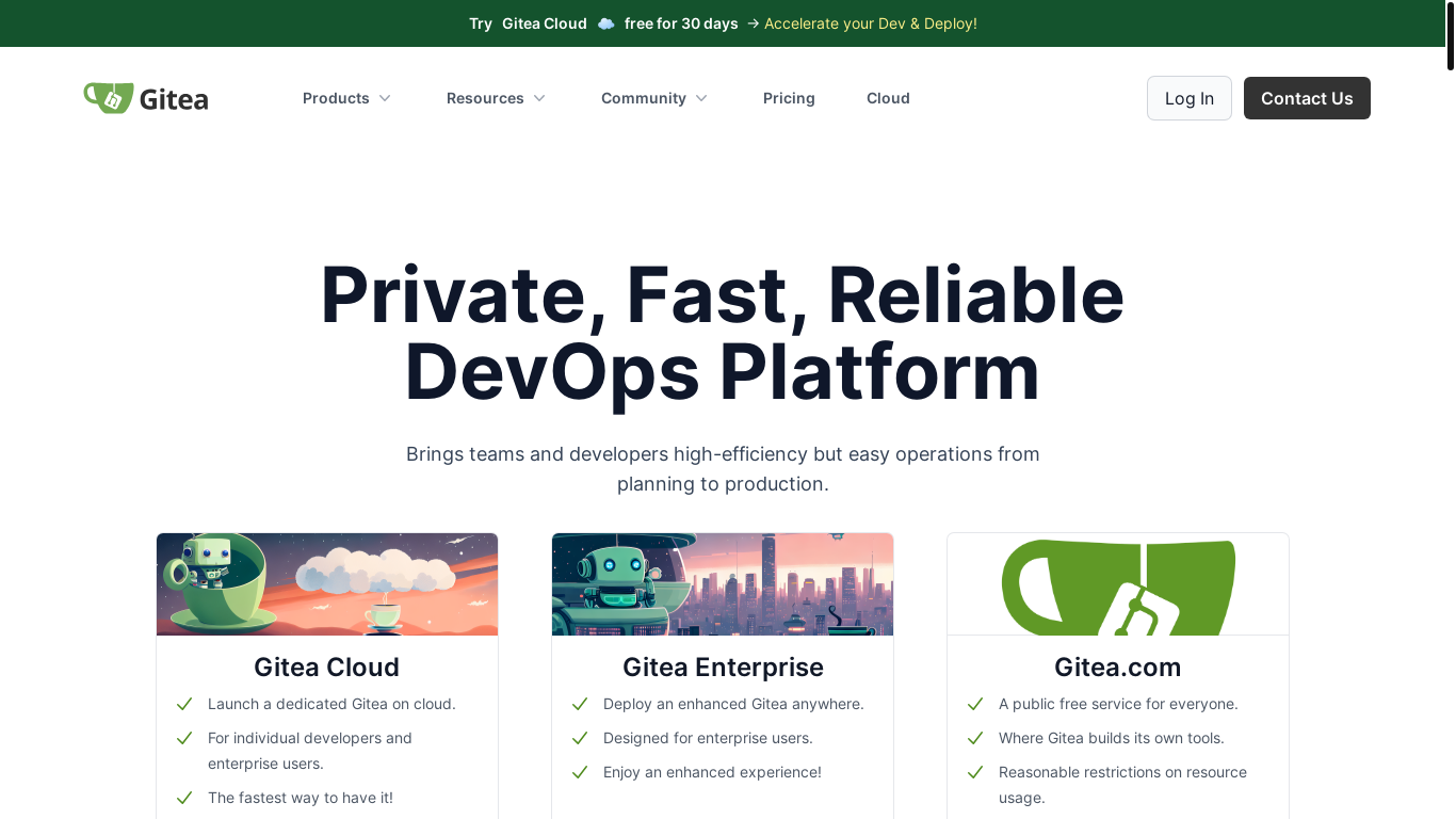 website screenshot of https://gitea.com