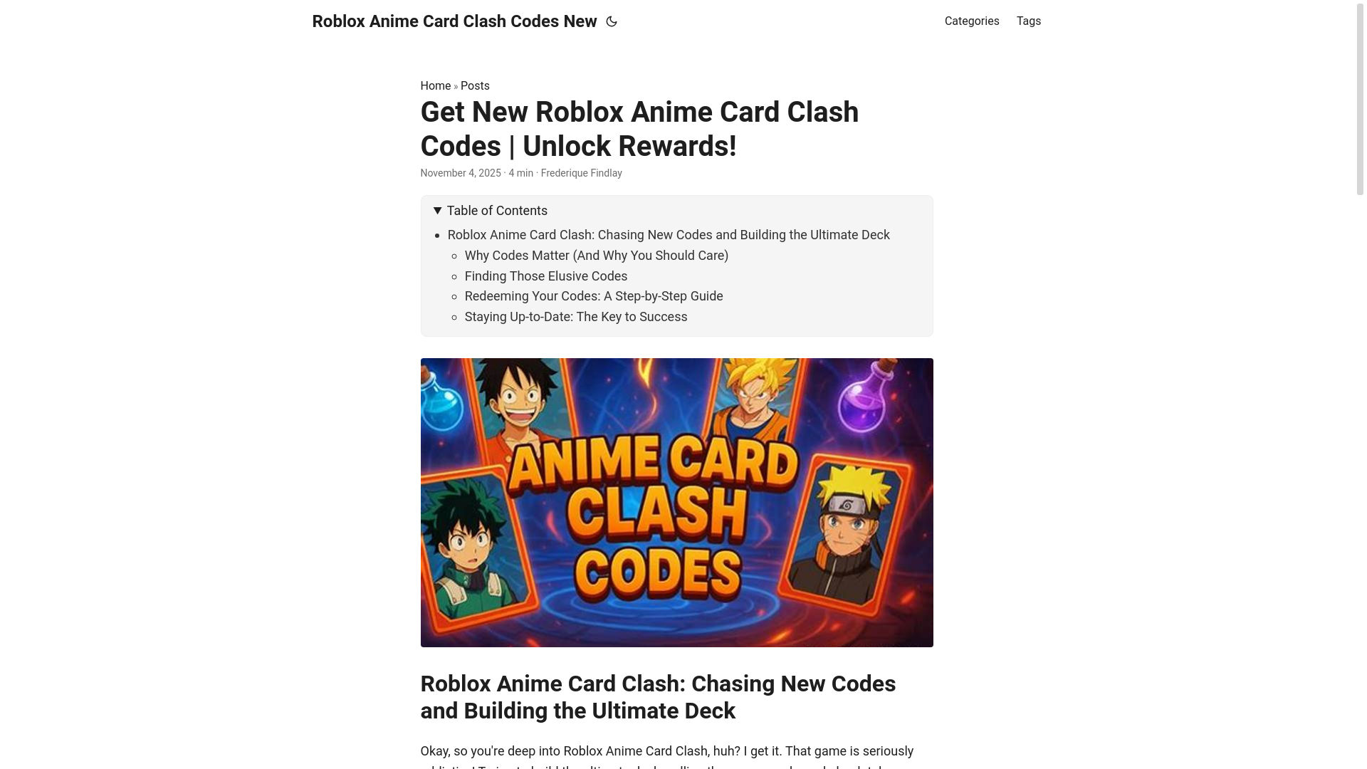 website screenshot of https://roblox-anime-card-clash-codes-new.pages.dev/