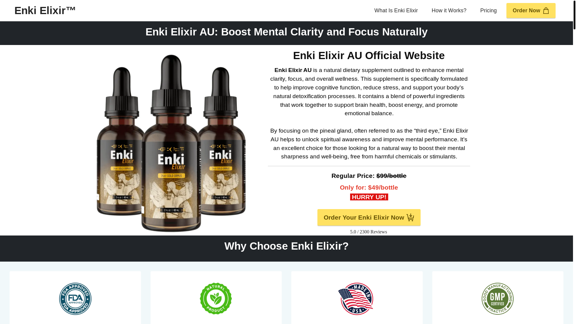 website screenshot of https://enkielixir.au/