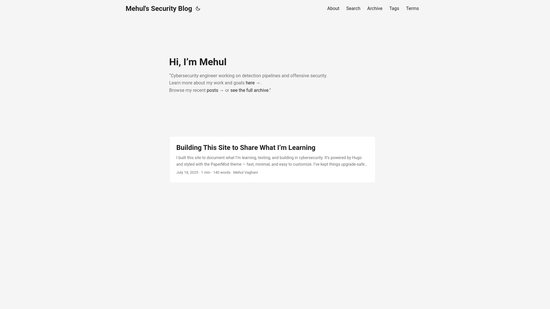 website screenshot of https://mehulvaghani.pages.dev/