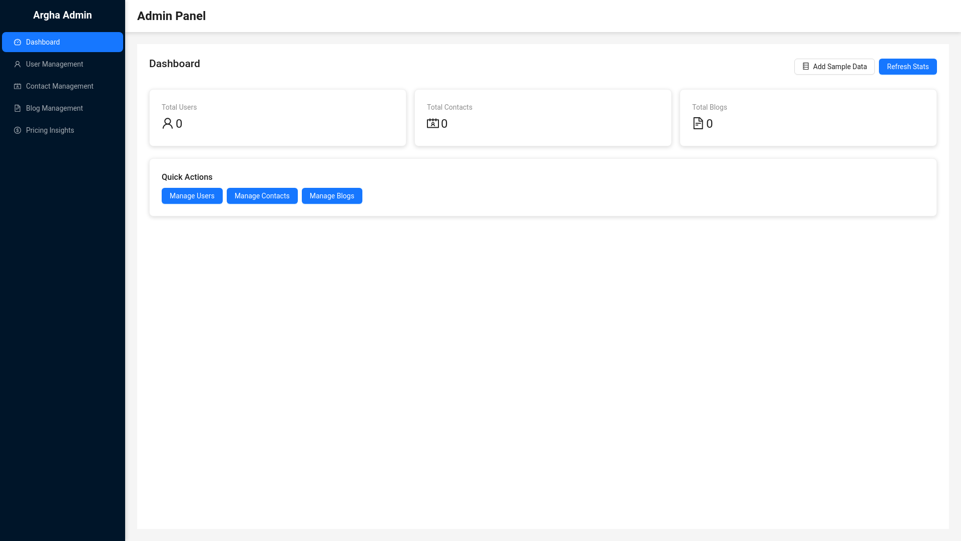 website screenshot of https://argha-admin.pages.dev/