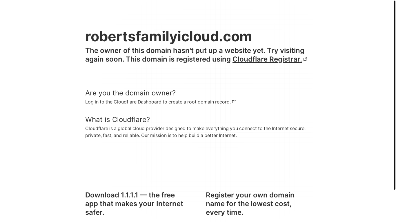 website screenshot of https://robertsfamilyicloud.com/