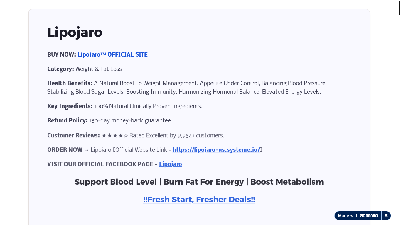 website screenshot of https://lipojaro-97jylp4.gamma.site/lipojaro