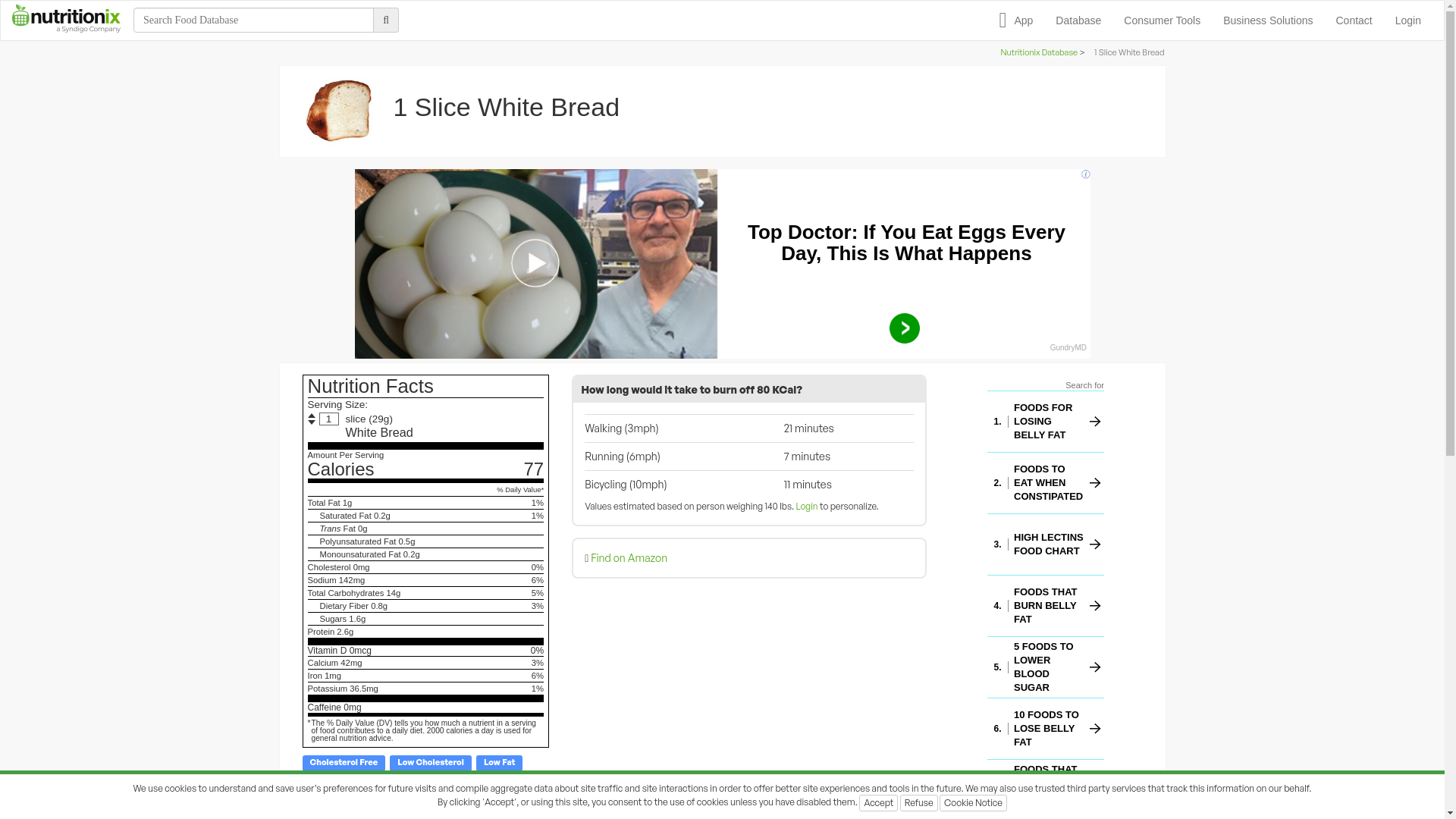 website screenshot of https://www.nutritionix.com/food/white-bread/1-slice
