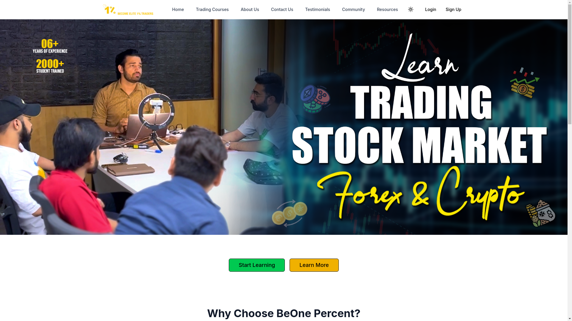 website screenshot of https://beonepercent.net/