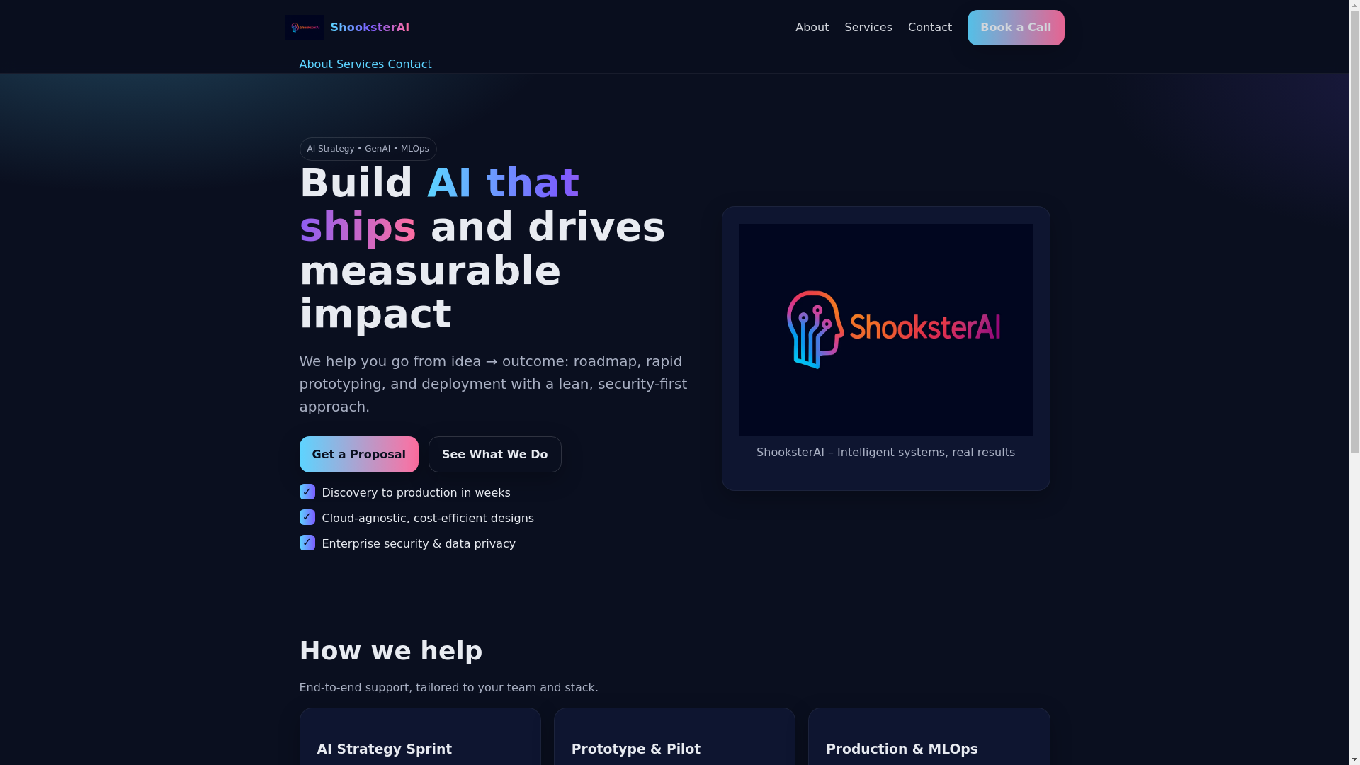 website screenshot of https://shookster.ai/
