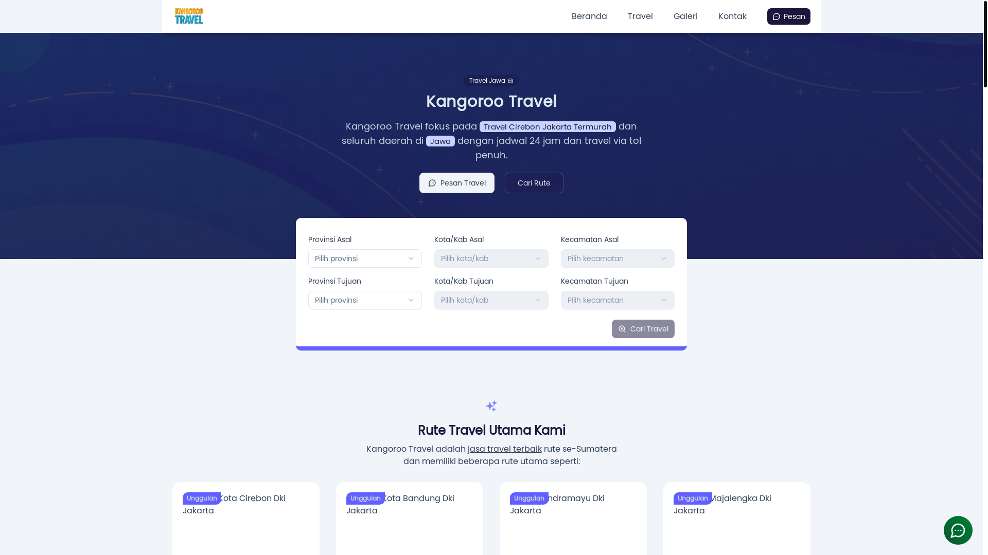 website screenshot of https://kangoroo-travel.id/