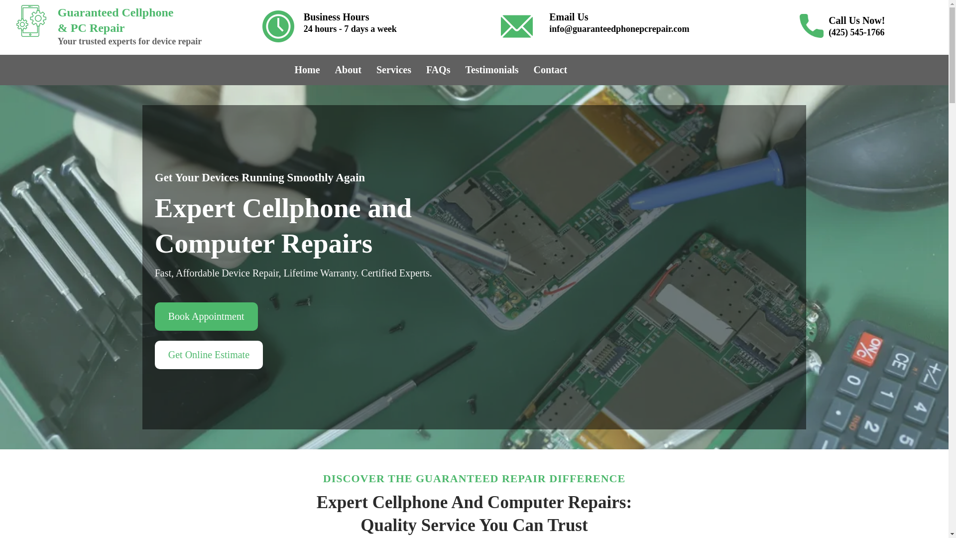 website screenshot of https://guaranteedphonepcrepair.com/