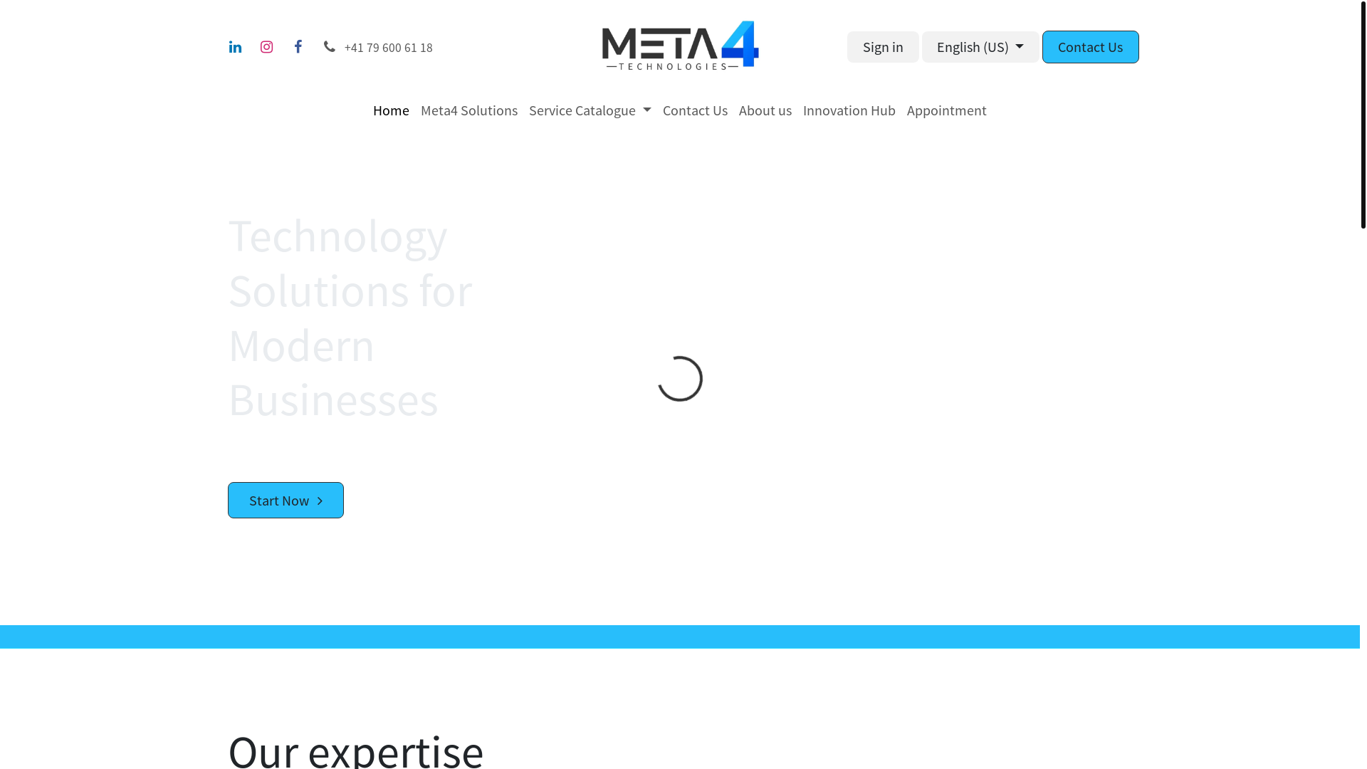 website screenshot of https://meta4technologies.ch/