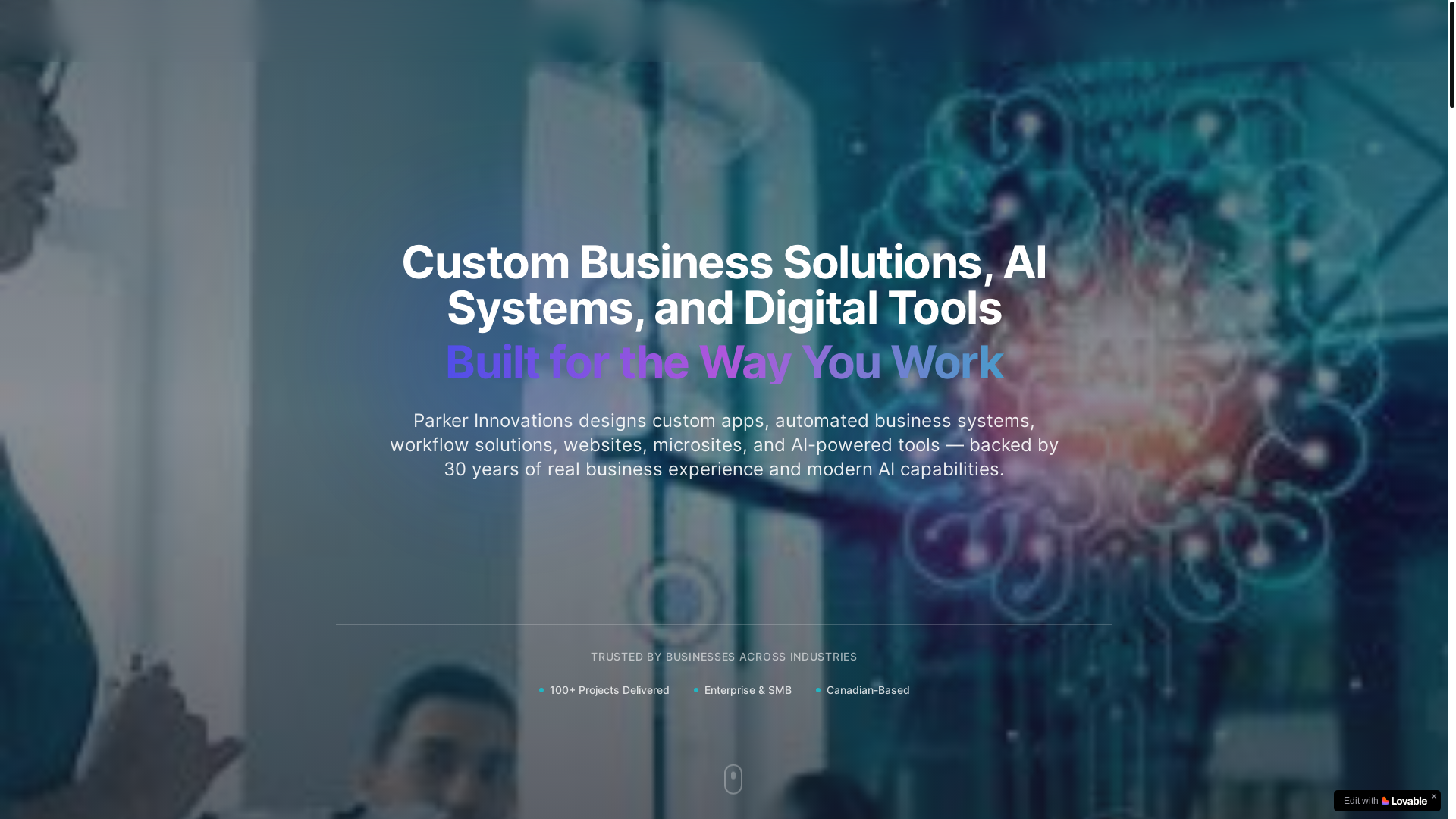 website screenshot of https://parkerinnovations.ca/