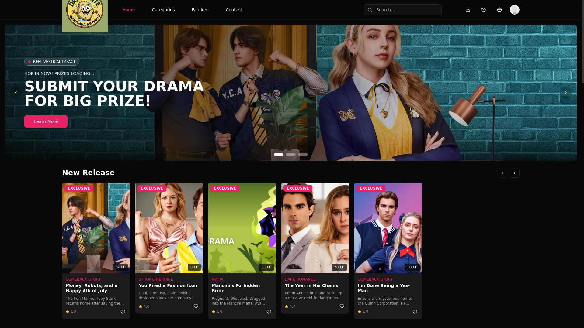 website screenshot of https://dramabite.online/