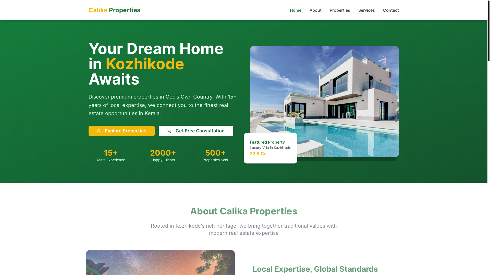 website screenshot of https://calikaproperties.com/