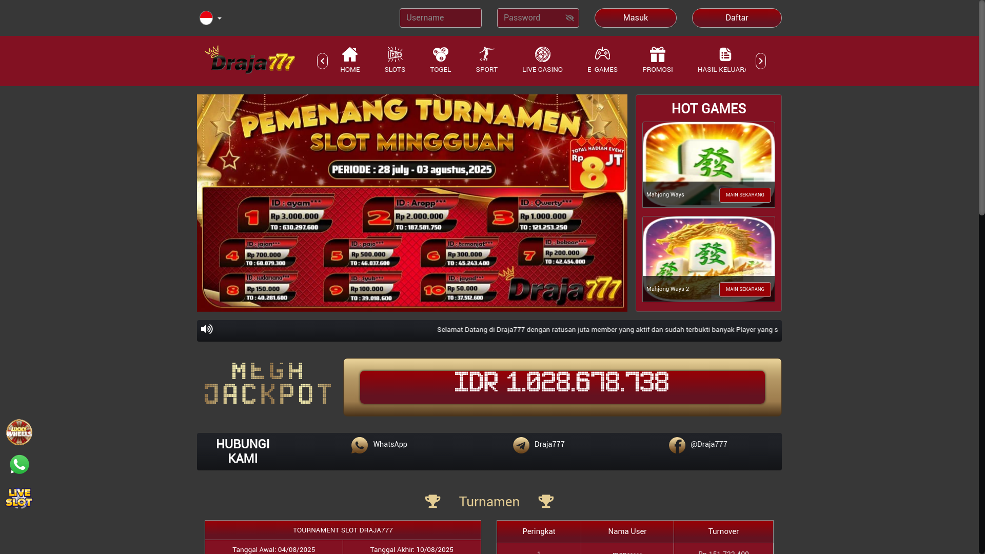 website screenshot of https://bersamadraja777.vip/