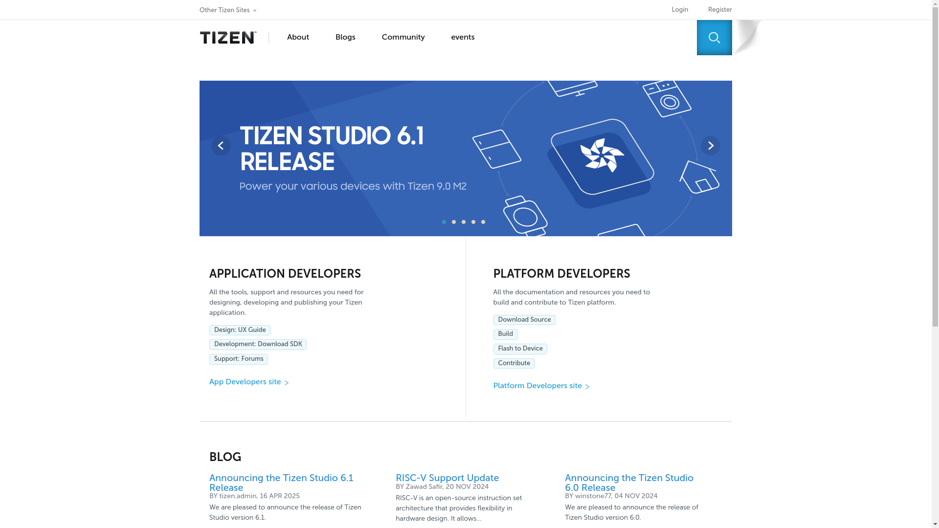 website screenshot of https://tizen.org