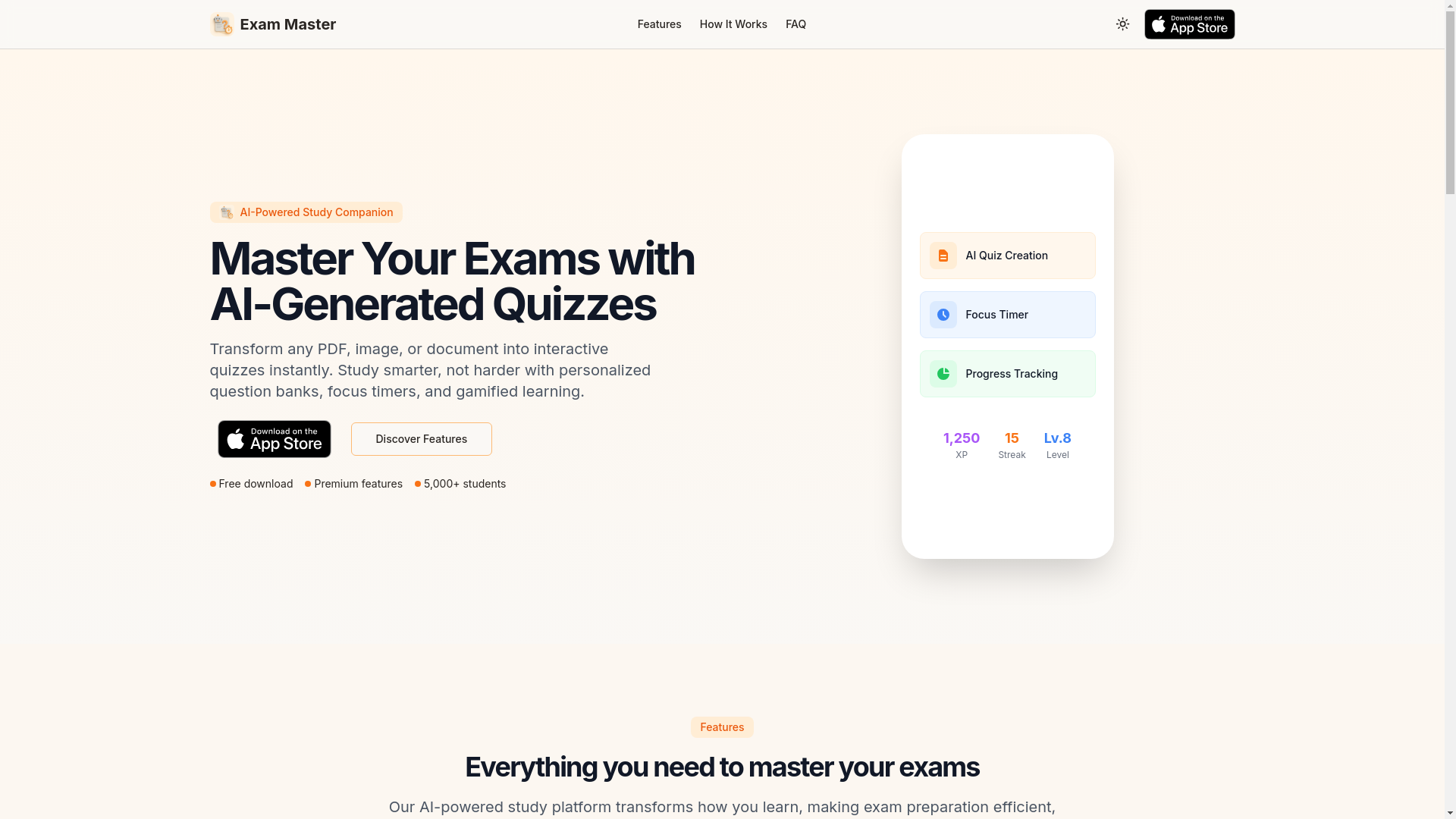 website screenshot of https://exammasterapp.com/