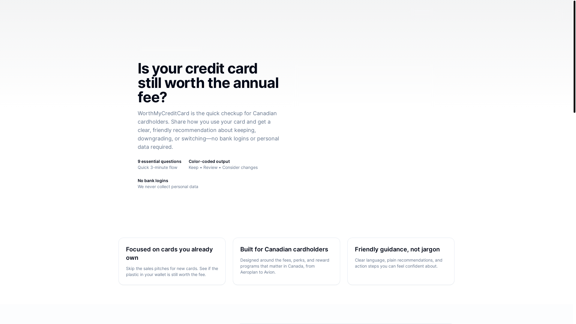 website screenshot of https://worthmycreditcard.app
