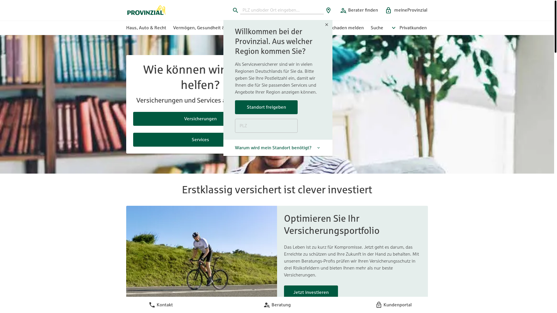 website screenshot of https://www.provinzial.de/