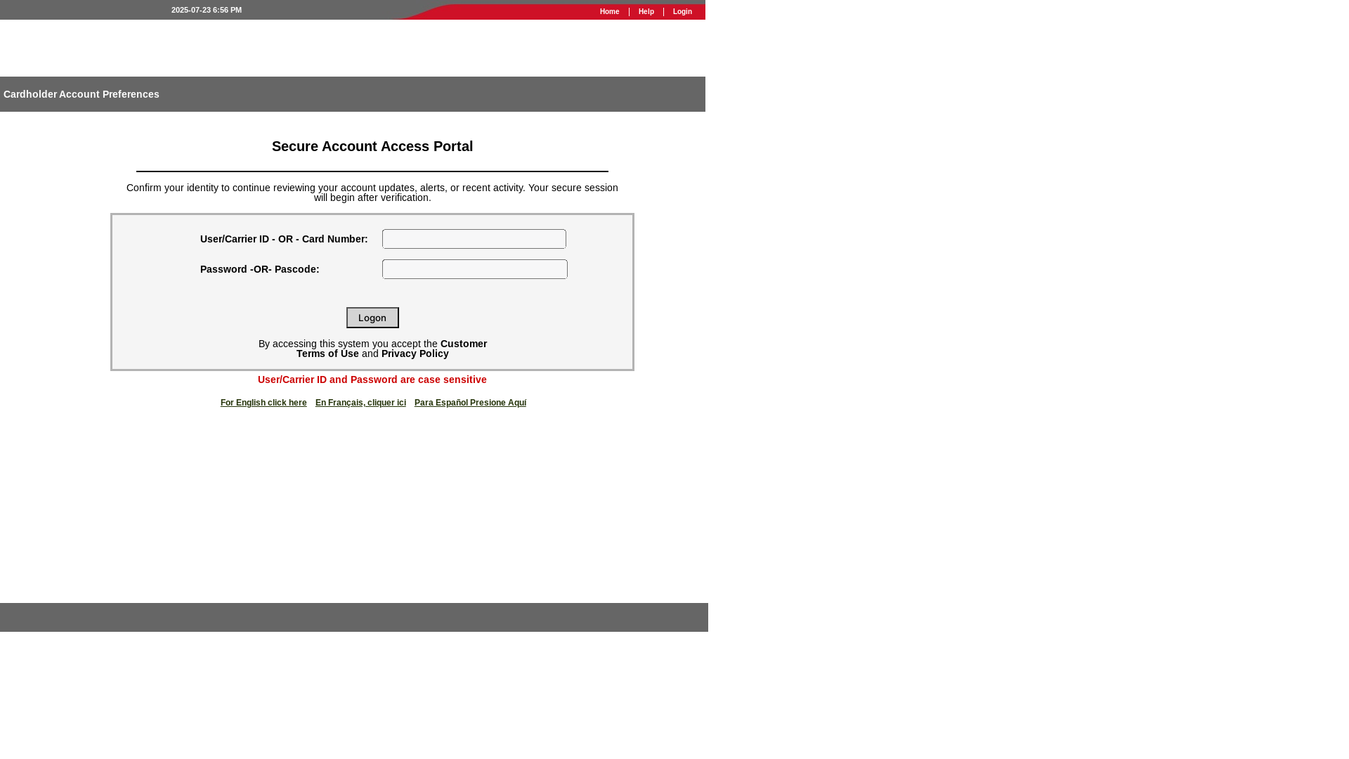 website screenshot of https://carriermainportal.help/